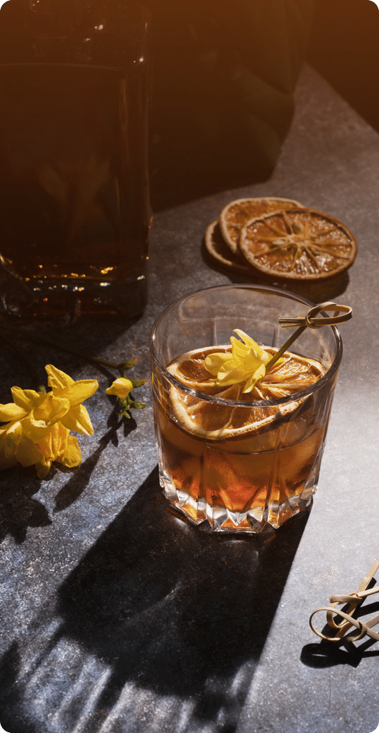 Crystal glass of Kentucky bourbon on the rocks