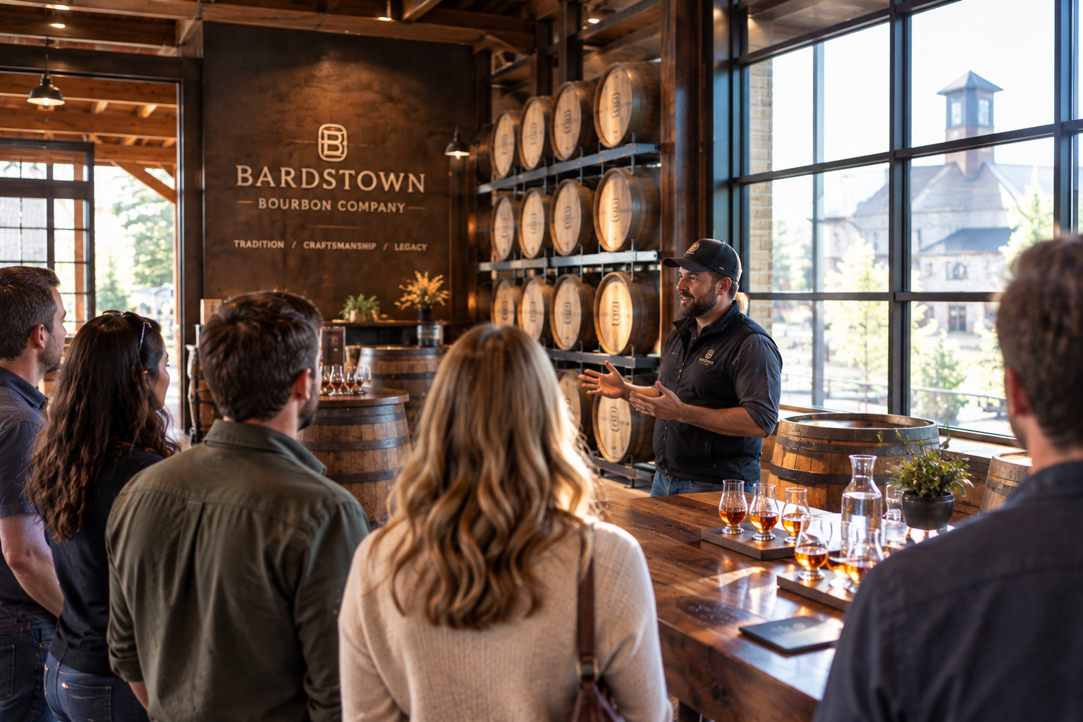 Bachelor and bachelorette group on a private Bardstown distillery tour
